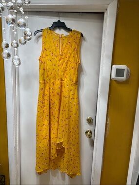Yellow Floral Sleeveless Wrap Dress - Women